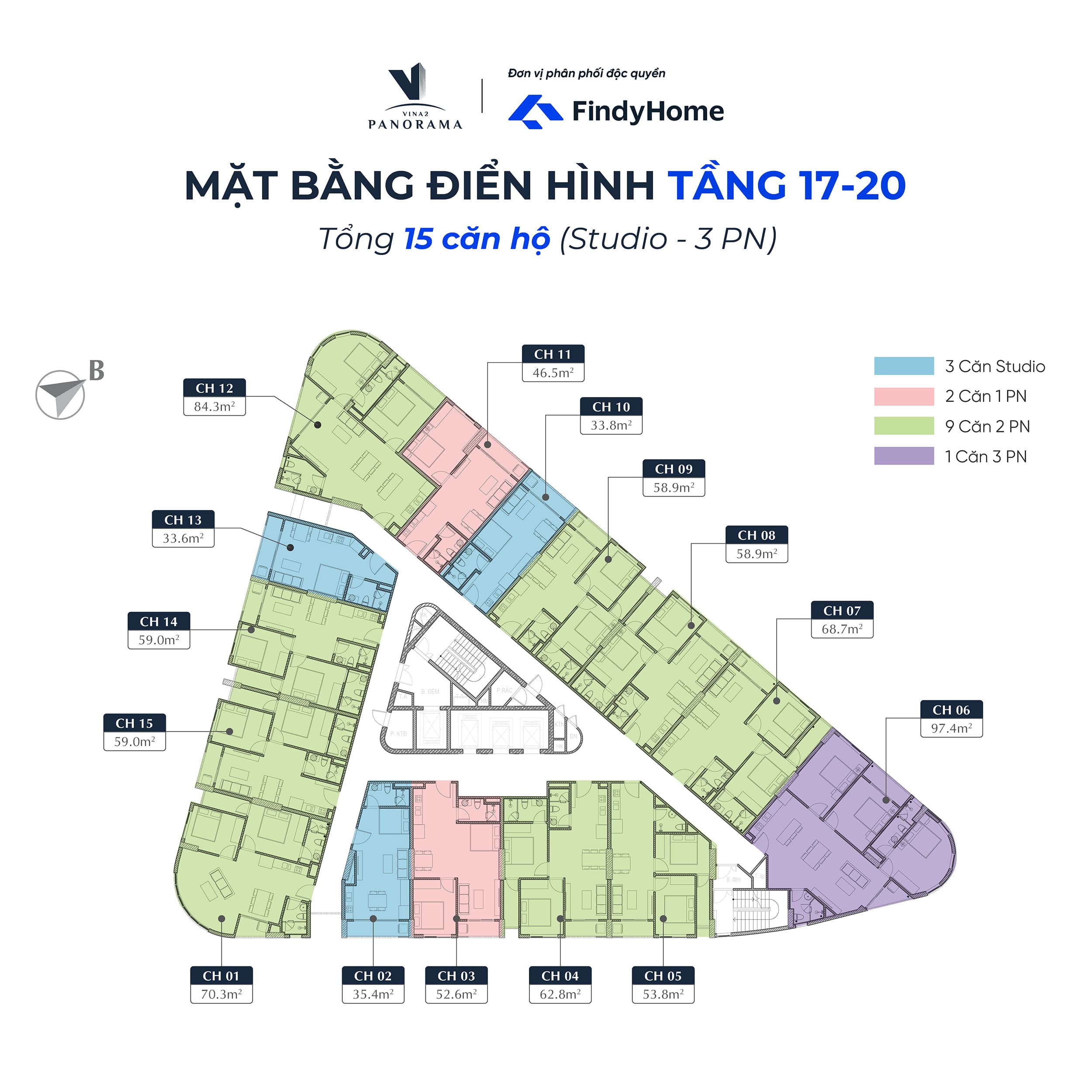 Mặt bằng tầng 17-20 - Căn hộ Vina2 Panorama Quy Nhơn